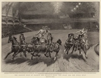 La course de chars au spectacle de Barnum et Bailey, le départ pour la finale