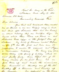 Lettre de W. T. Sherman, quartier général, Armée sur le terrain, Jackson, Mississippi, à [David D.] Porter, 19 juillet 1863