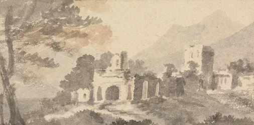 Paysage italien avec château en ruines