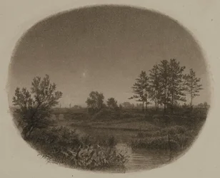 Paysage fluvial avec étoile du soir