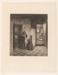 Femme avec un enfant dans une cave
