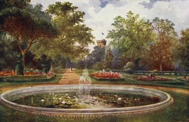 Château de Warwick : Promenade de la terrasse (lithographie en couleur)