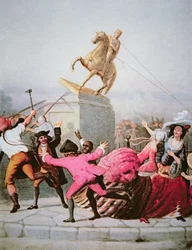 Les patriotes de New York abattent la statue de George III à Bowling Green, le 9 juillet 1776