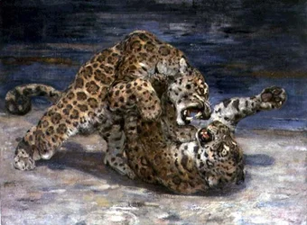Léopards se battant, vers 1910