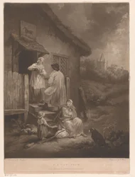 Famille devant une auberge