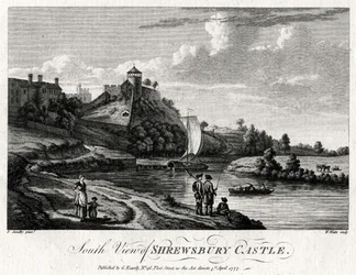 Vue sud du château de Shrewsbury, Shropshire, 1777