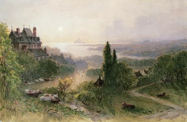 Paysage avec une grande maison