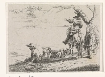 Trois chasseurs avec des chiens