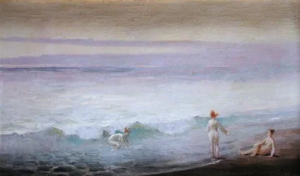 Scène côtière avec personnages