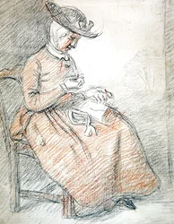 Femme assise cousant
