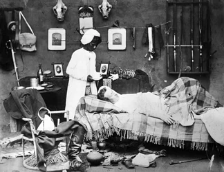 Garçon apportant le thé du matin à son maître, Inde, vers 1870