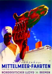 5 croisières méditerranéennes de printemps, affiche publicitaire pour la Bremen North German Lloyd Line