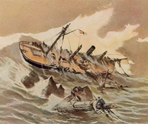 Naufrage de la canonnière "Iltis" (lithographie couleur agrandie)
