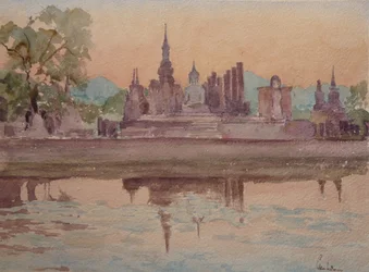 Coucher de soleil, Wat Maharthat, Sukhotai