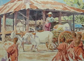 910 Jeunes moines au marché de Thaung Tho