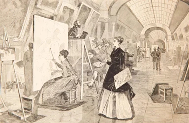 Étudiants en art et copistes dans la galerie du Louvre, Paris, 11 janvier 1868