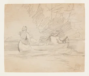Canoë avec trois hommes