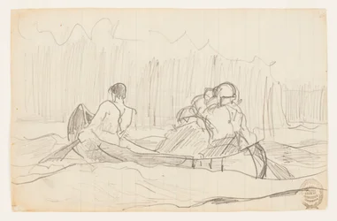 Canoë avec trois hommes