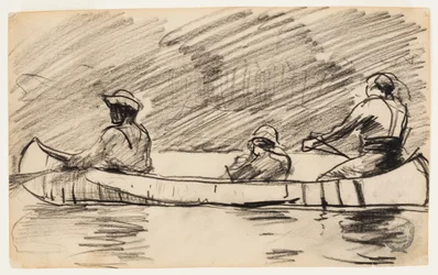 Canoë avec trois hommes