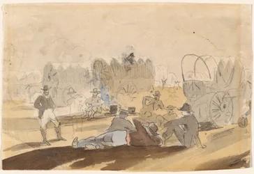 Caravane avec chariots couverts au repos [recto]