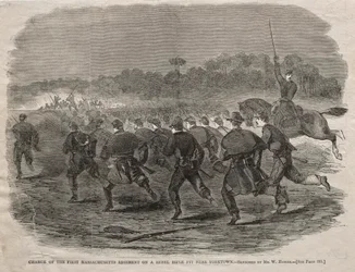 Charge du premier régiment du Massachusetts sur une tranchée rebelle près de Yorktown, 1862