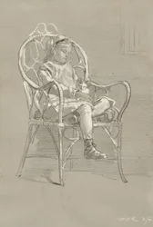 Enfant assis dans une chaise en osier, 1874