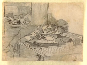 Dessin, homme chinois fumant une pipe d