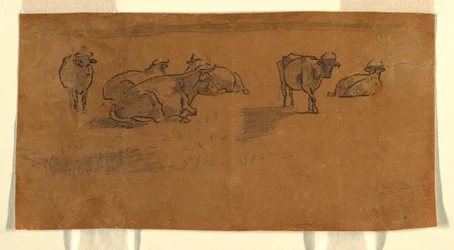 Dessin, vaches au pâturage, vers 1872