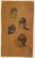 Dessin, Quatre études de soldats, vers 1863