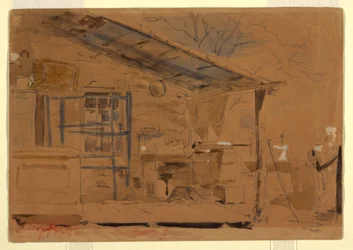 Dessin, maison avec porche, vers 1858-60