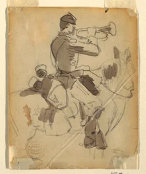Dessin, clairon à cheval, 1862