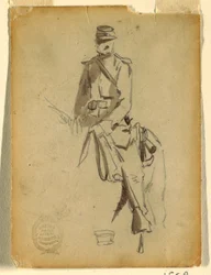 Dessin, officier de cavalerie à cheval, 1862