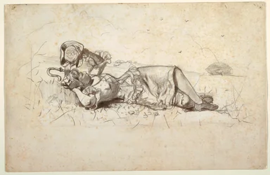 Dessin, bergère au repos, 1877