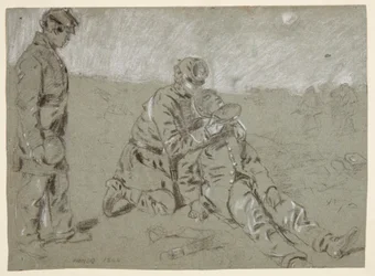 Dessin, soldat donnant de l