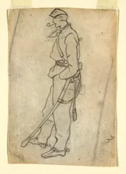 Dessin, soldat avec épée et pipe, 1862