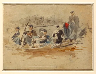 Dessin, soldats assis en groupe, 1862
