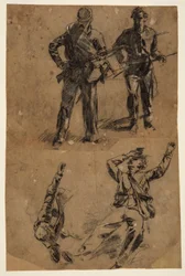 Dessin, études de soldats, 1863-65