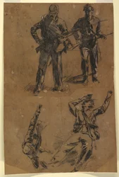 Dessin, études de soldats, 1863-65