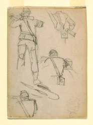 Dessin, études de soldats en train de viser, 1862