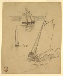 Dessin, Trois croquis de goélettes, probablement 1880