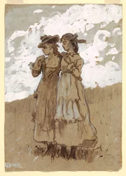 Dessin, deux jeunes filles, 1878-79