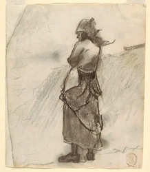 Dessin, Femme regardant la mer, Cullercoats, Angleterre, 1881-82