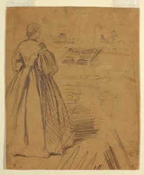 Dessin, Femme debout devant un piano, 1862
