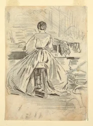 Dessin, Femme au piano, 1862