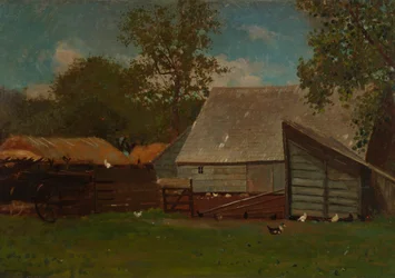 Cour de ferme avec canards et poules