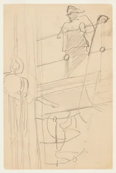 Figure en ciré à la rambarde d
