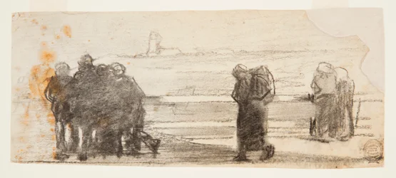 Figures Surplombant la Baie et un Petit Bateau, Cullercoats, Angleterre