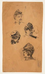 Quatre études de têtes de soldats