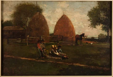 Meules de foin et enfants