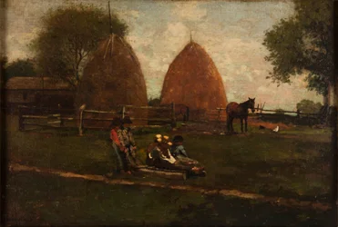 Meules de foin et enfants